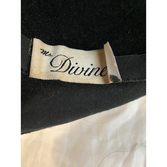 Divine- Vintage Wool lace, applique rhinestone black large trim women\'s hat